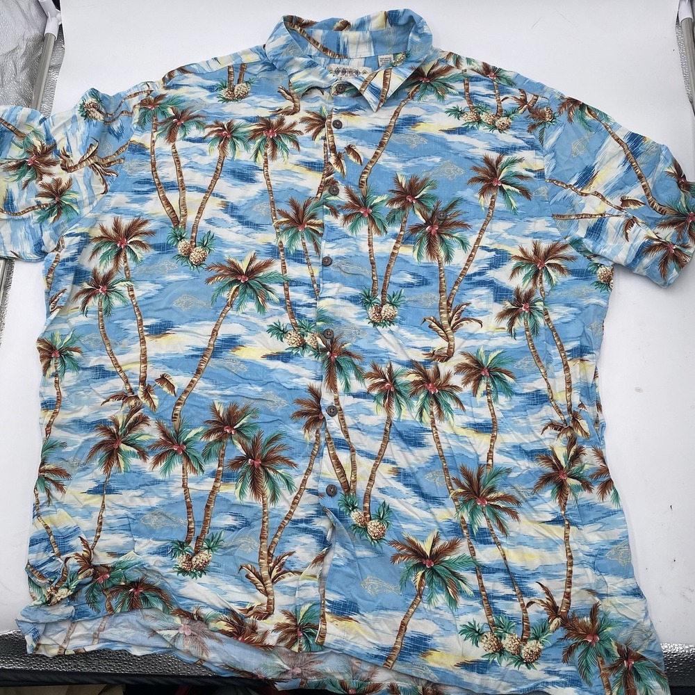 Vintage Palm Tree Allover Print Hawaiian Shirt Mens XXL Short Sleeve Button Down